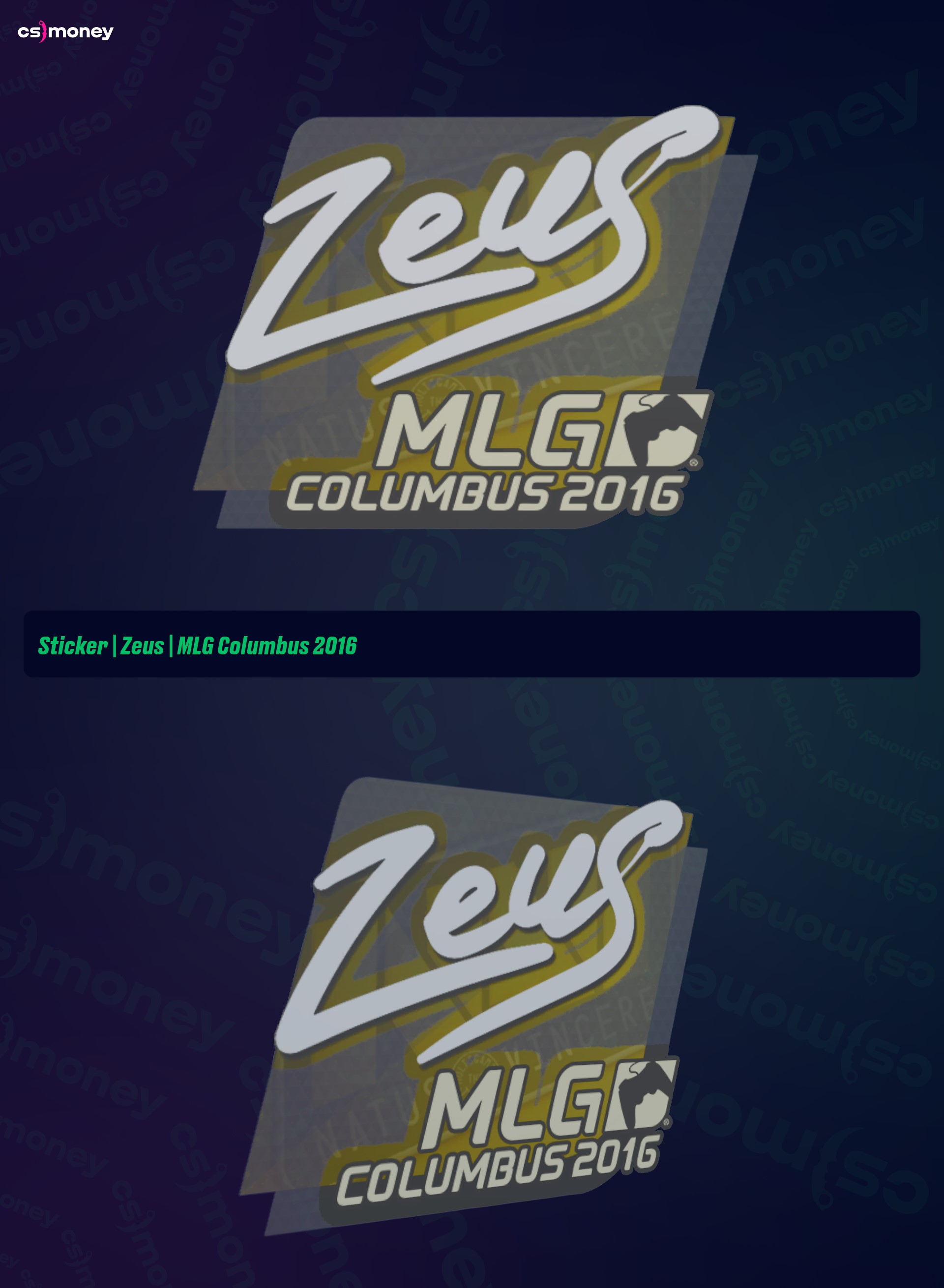 Sticker | Zeus | MLG Columbus 2016 — Trade CS:GO/CS2 skins on CS.MONEY, image size:1920x2620